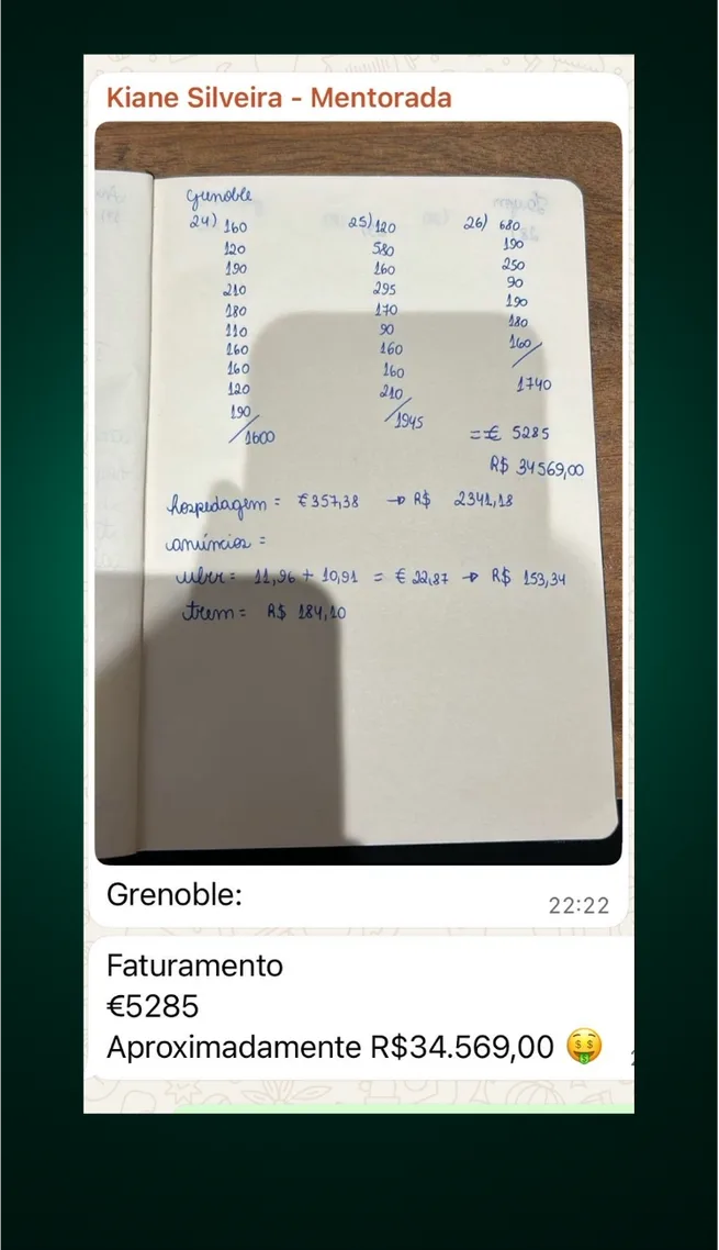 Kiane Silveira, mentorada — faturamento em Grenoble, França